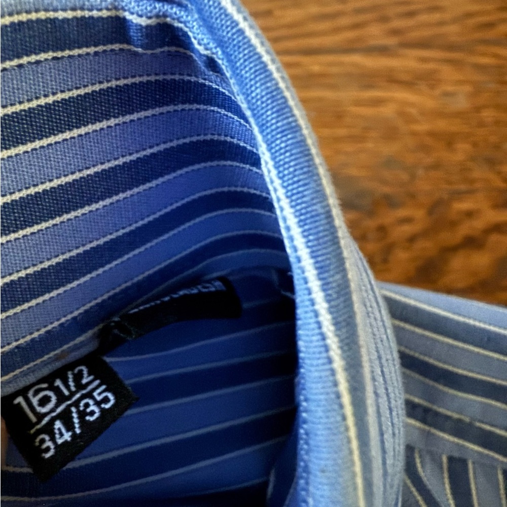 Hugo Boss Navy and White Striped Dress Shirt